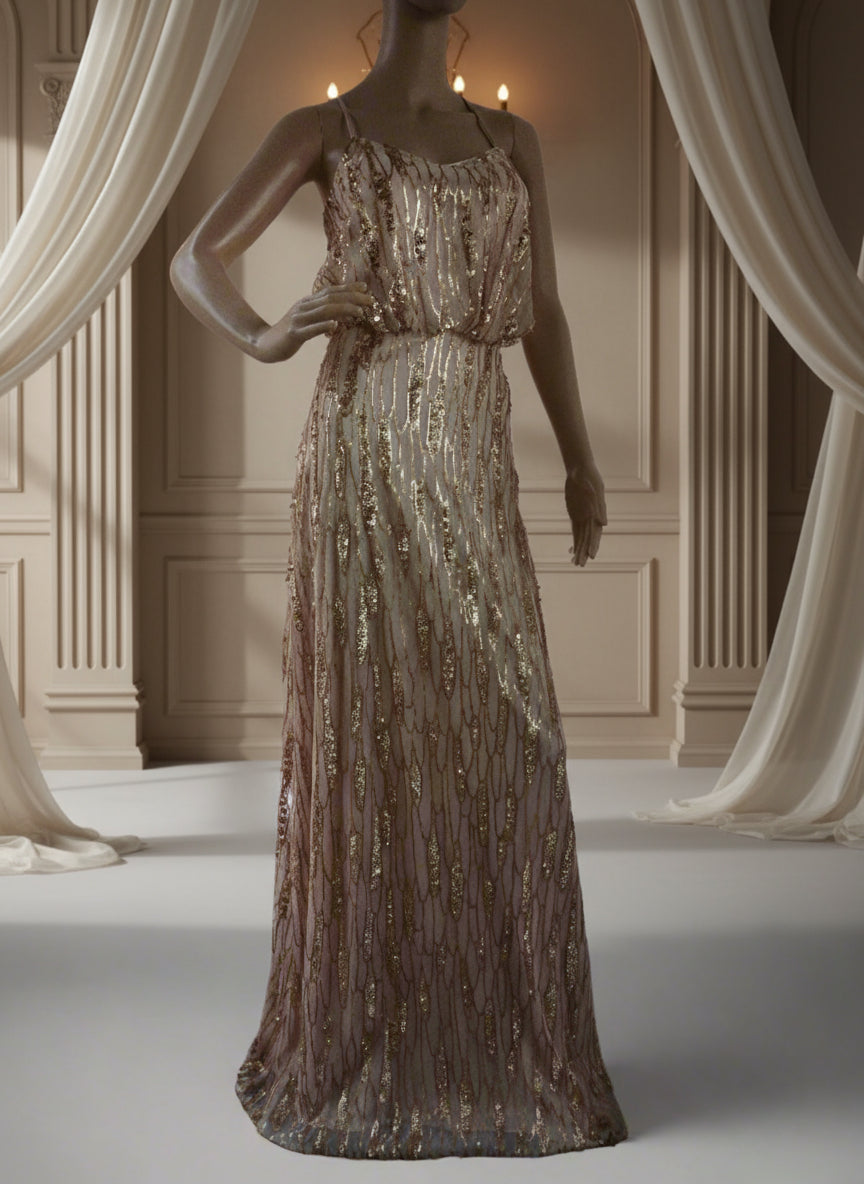 b Size 6 Gold sequinned A Line Dress