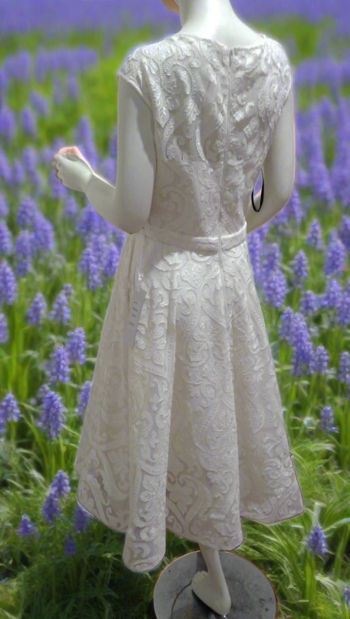 g Size 16 White Elegant brocade lace to below knee dress.