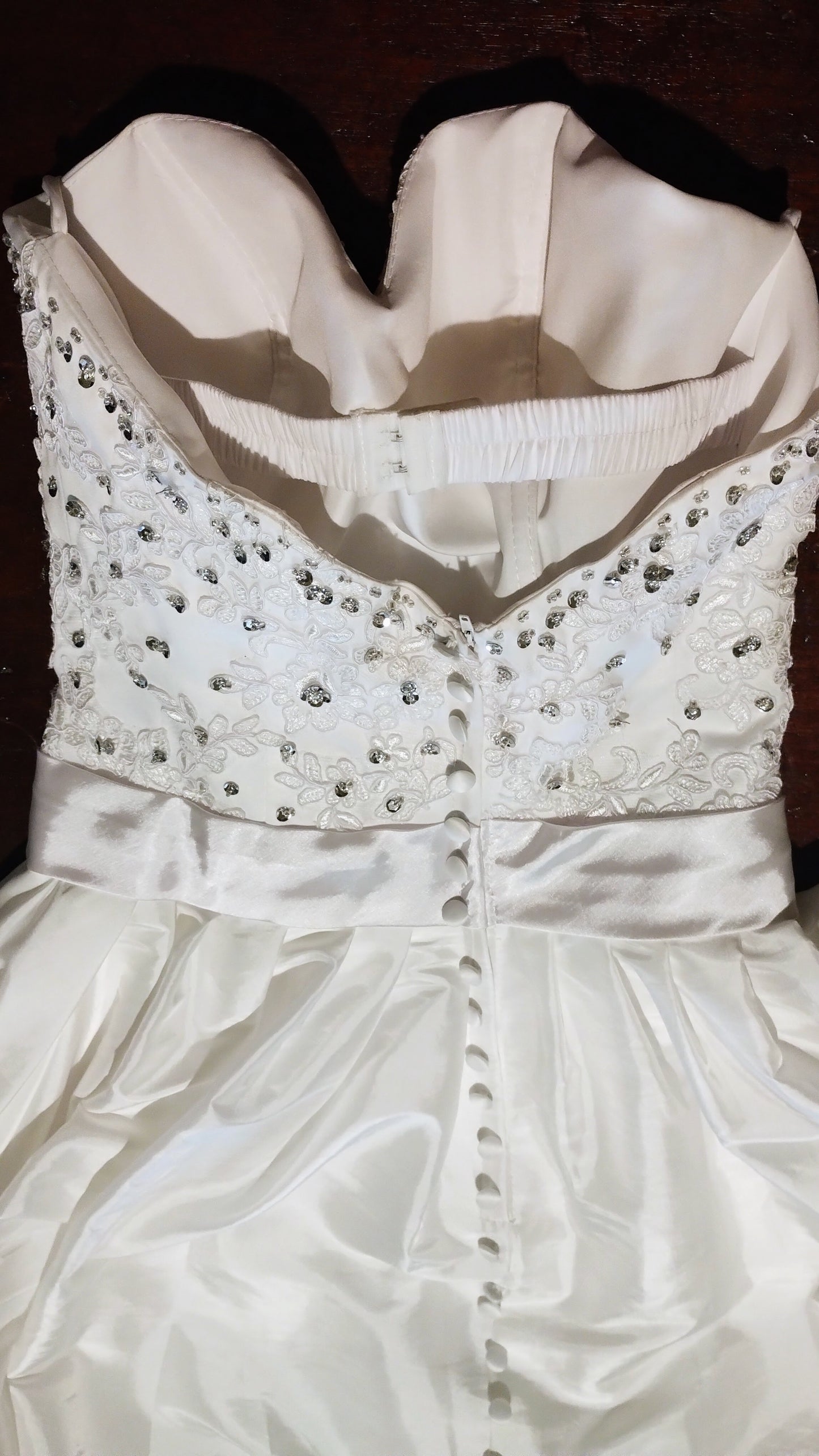 c Size 8 White Sheath full length dress with sequinned bodice