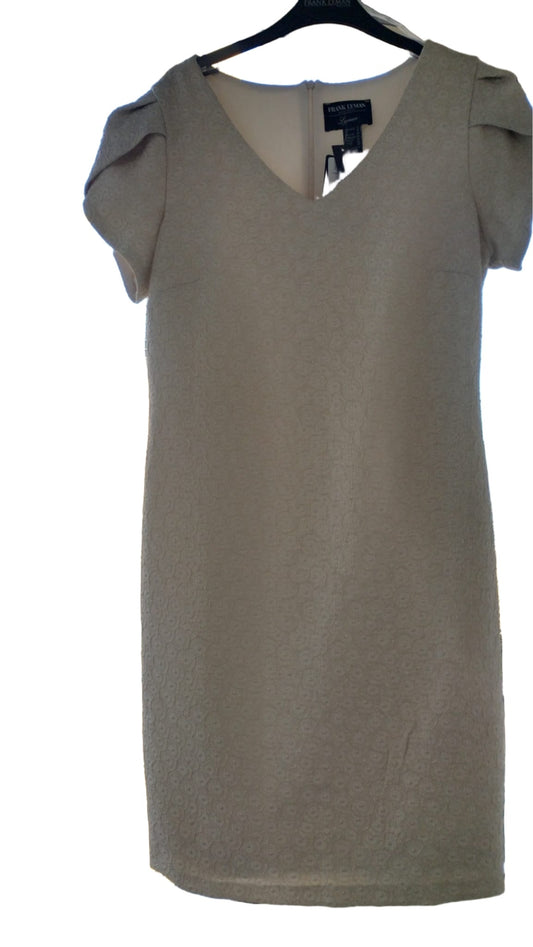 Size 8 Cream and gold fabric knee length dress 