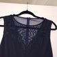 c Size 8 midnight blue princess line knee length. illusion v neck back and front.