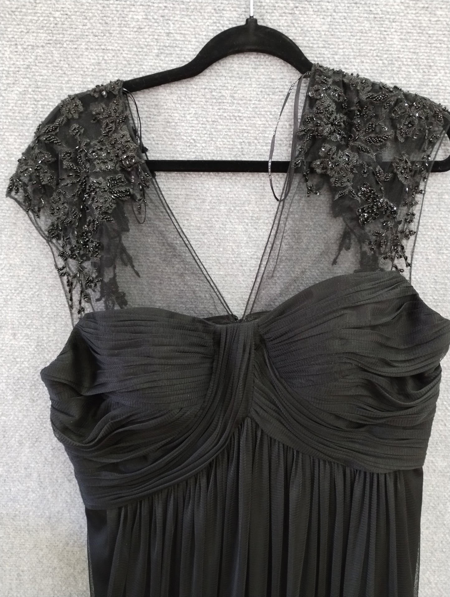 F size16 black gathered bodice empire line full length dress