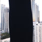 c Size 8 midnight blue princess line knee length. illusion v neck back and front.
