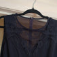 c Size 8 midnight blue princess line knee length. illusion v neck back and front.