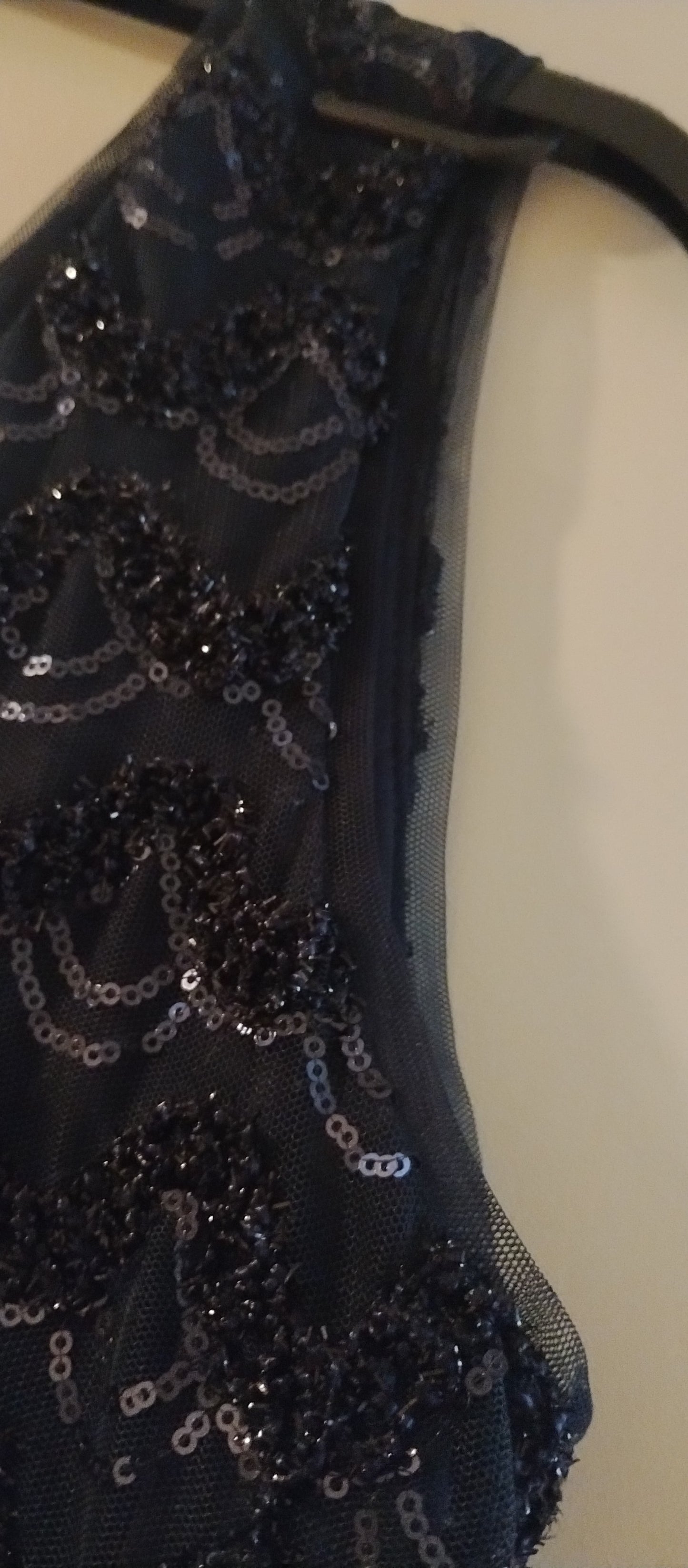 c Size 8 Navy sequinned straight to knee dress, V neck, sleeveless