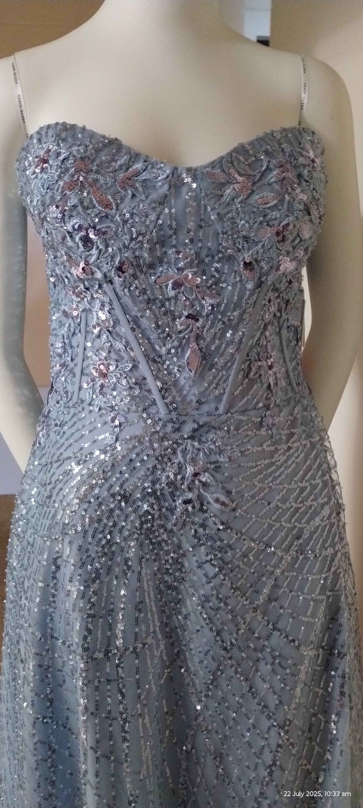 F size 16 blue sequinned full length dress