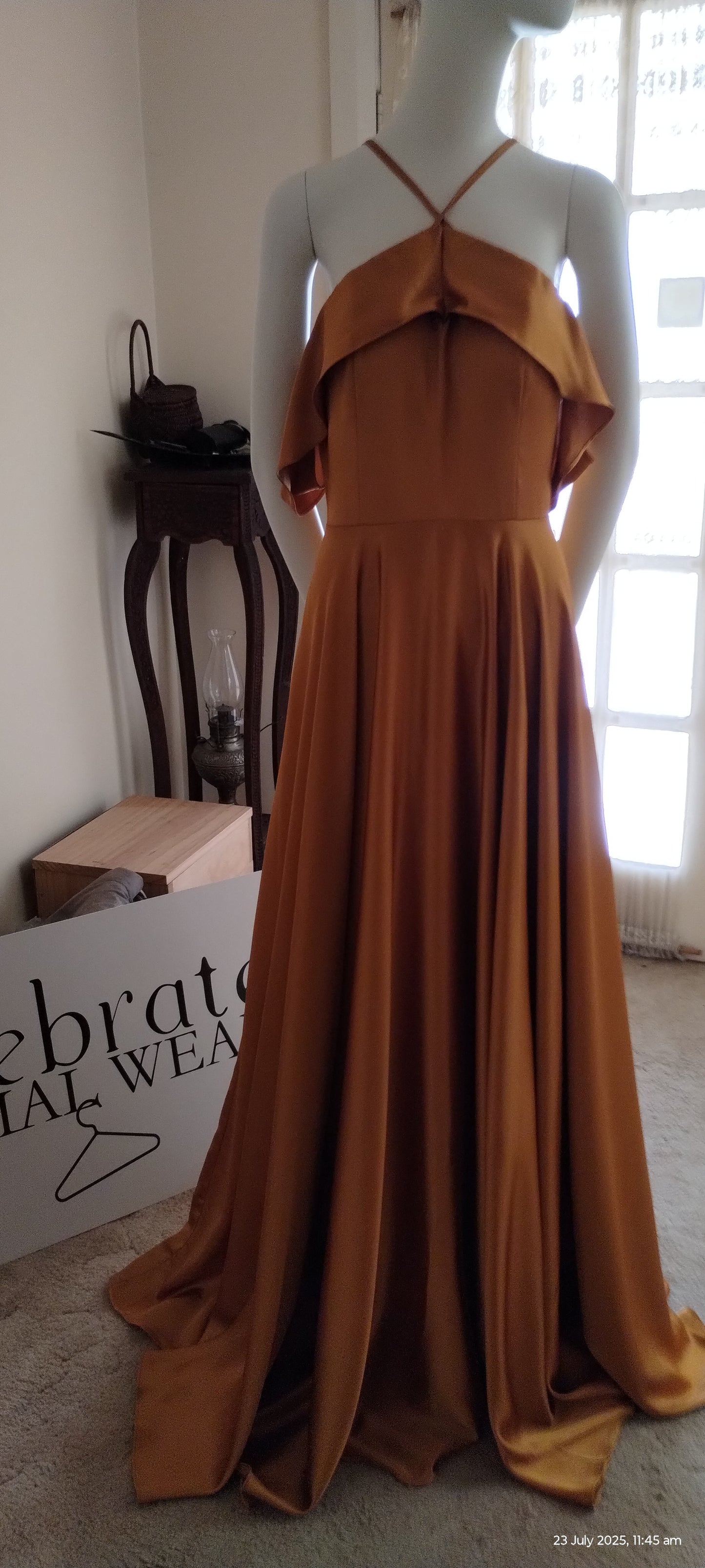 E Size 12 Satin mustard gold long dress