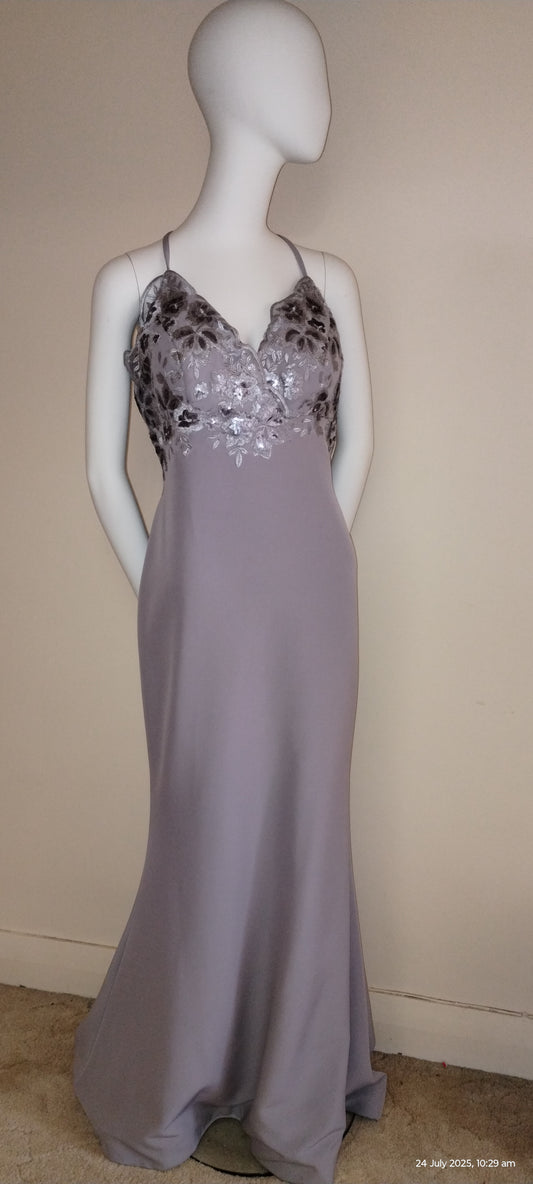 F Size 14 Dove Grey backless full length dress