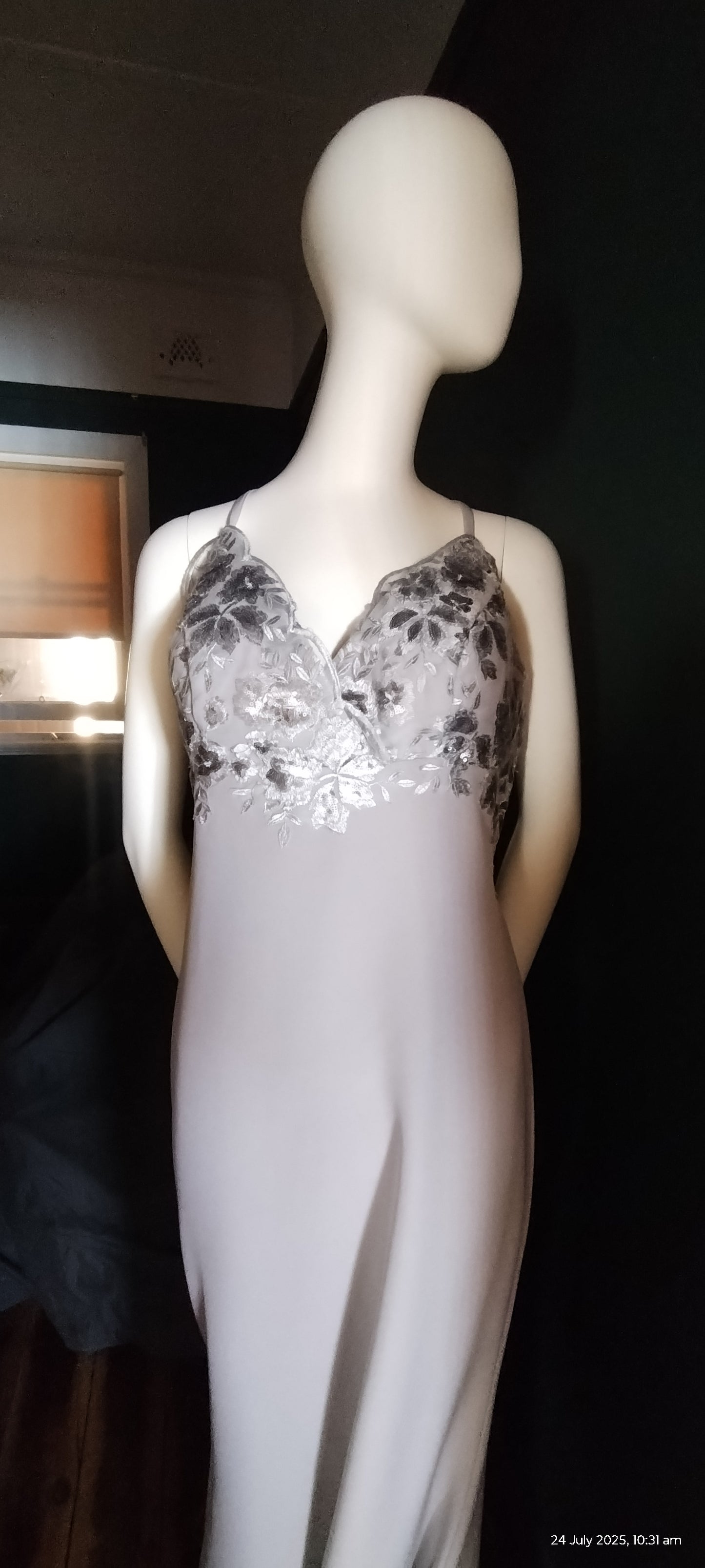 F Size 14 Dove Grey backless full length dress