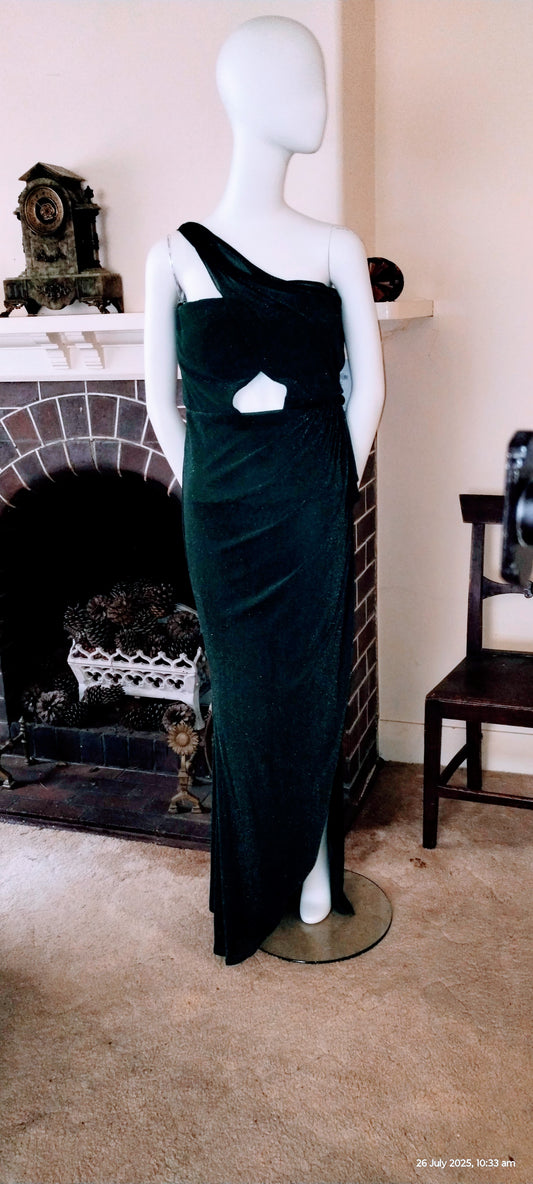 F Size 14 green glitter asymmetrical long dress