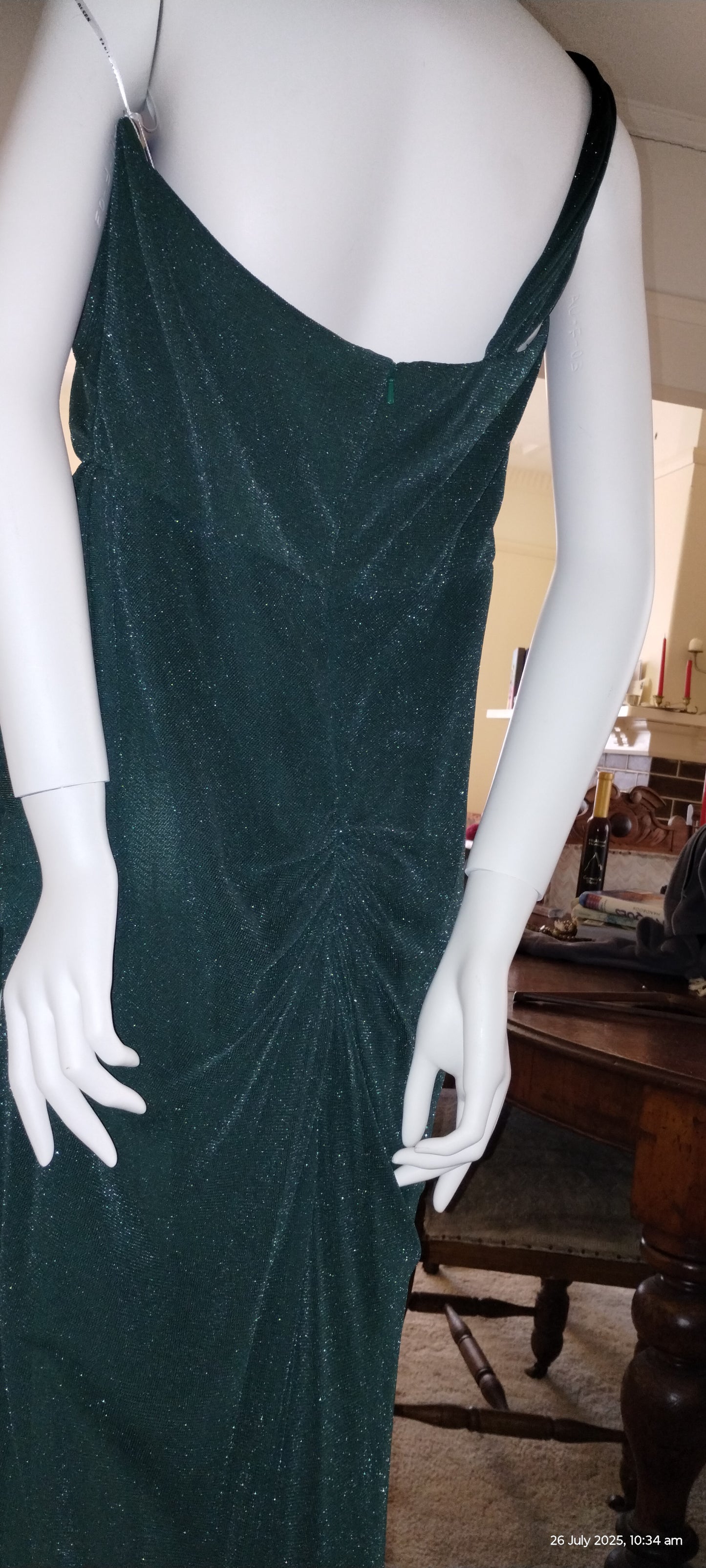 F Size 14 green glitter asymmetrical long dress