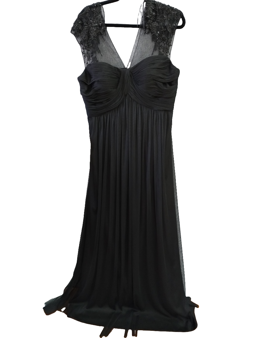 F size16 black gathered bodice empire line full length dress