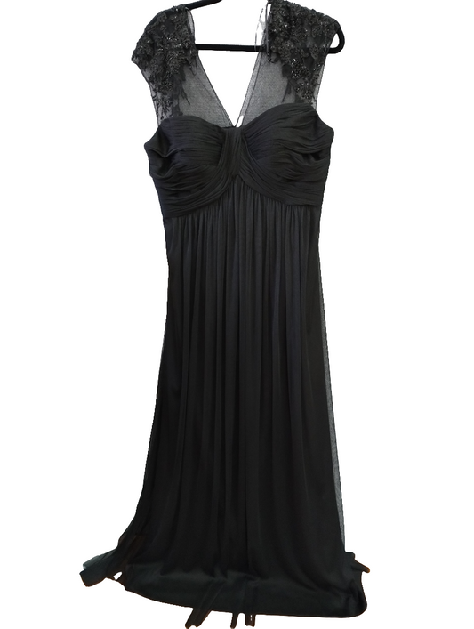 F size16 black gathered bodice empire line full length dress