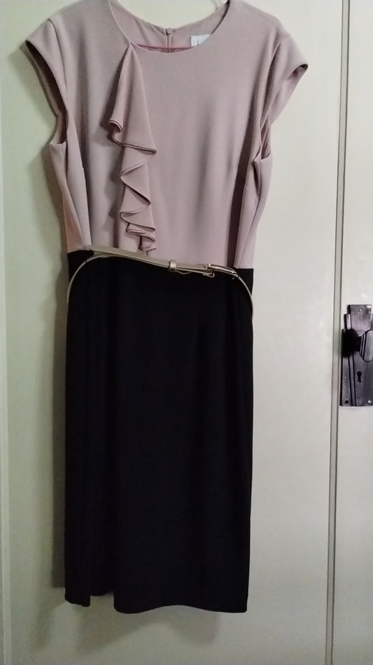 F size 14 Shellpink bodice black straight knee length skirt
