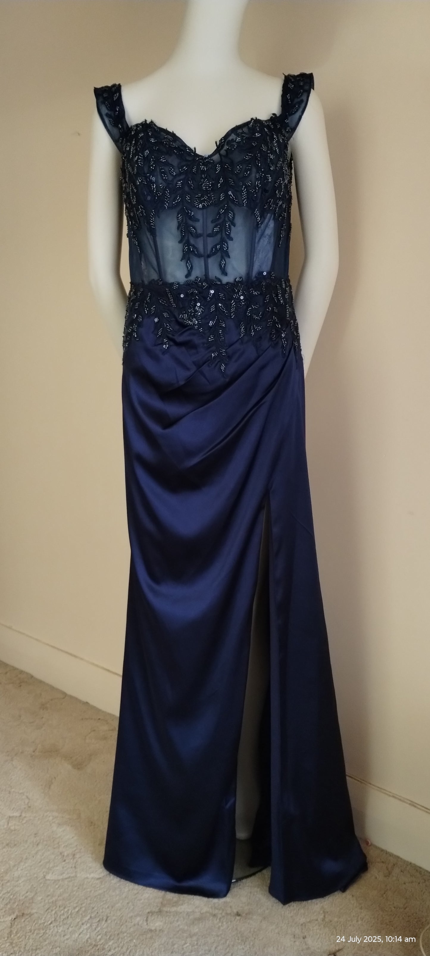 E Size 12 Navy see through corset long dress