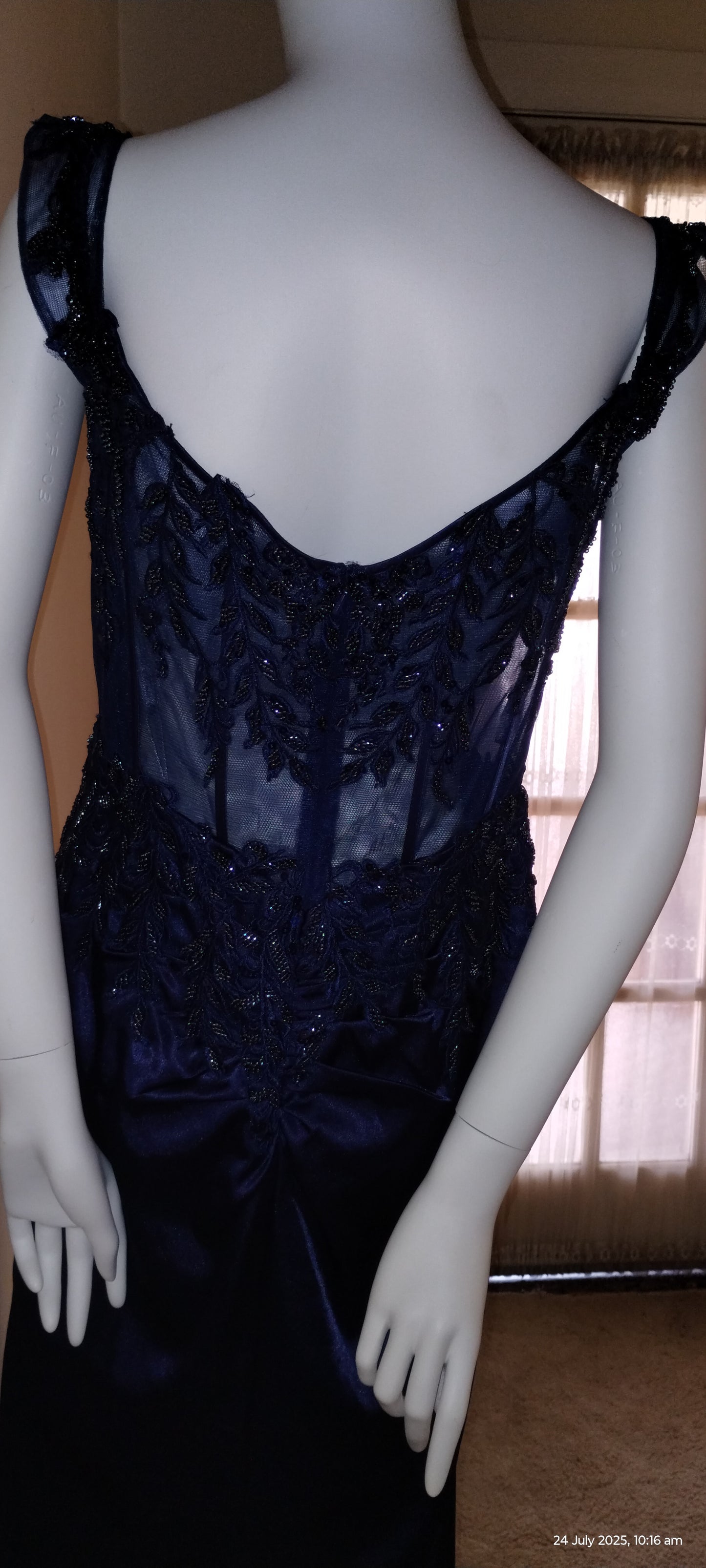 E Size 12 Navy see through corset long dress