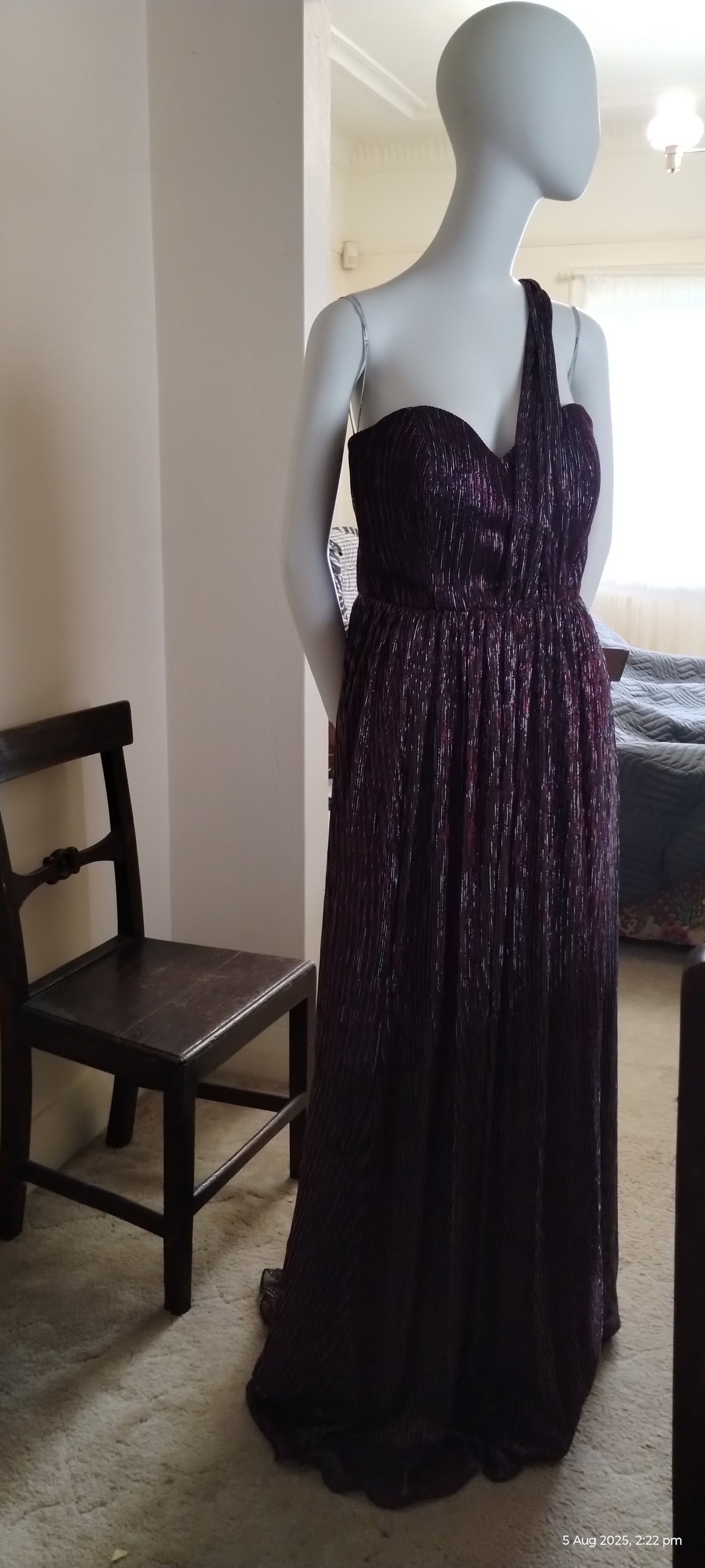G Size 16 maroon sheen sweetheart neckline long dress