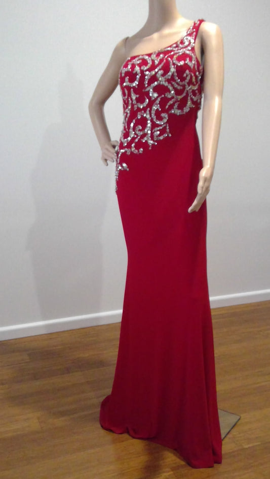 d size 10 Red beaded one shoulder dress