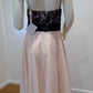 f size 14 black lace bodice, pink knee length skirt