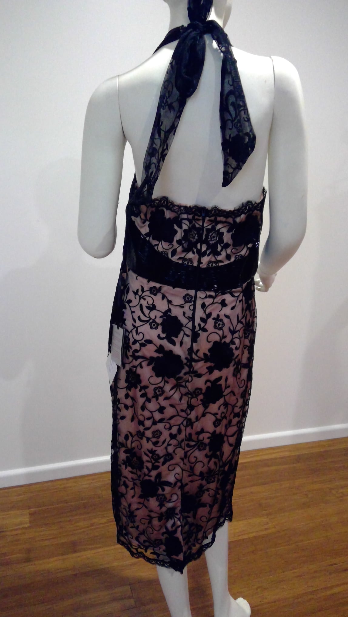 f Size 14 Blacklace over pink, halter neck, knee length skirt