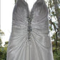 e Size 12 Offwhite dramatic plunging neckline beaded satin dres