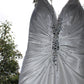 e Size 12 Offwhite dramatic plunging neckline beaded satin dres