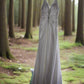 e Size 12 Offwhite dramatic plunging neckline beaded satin dres