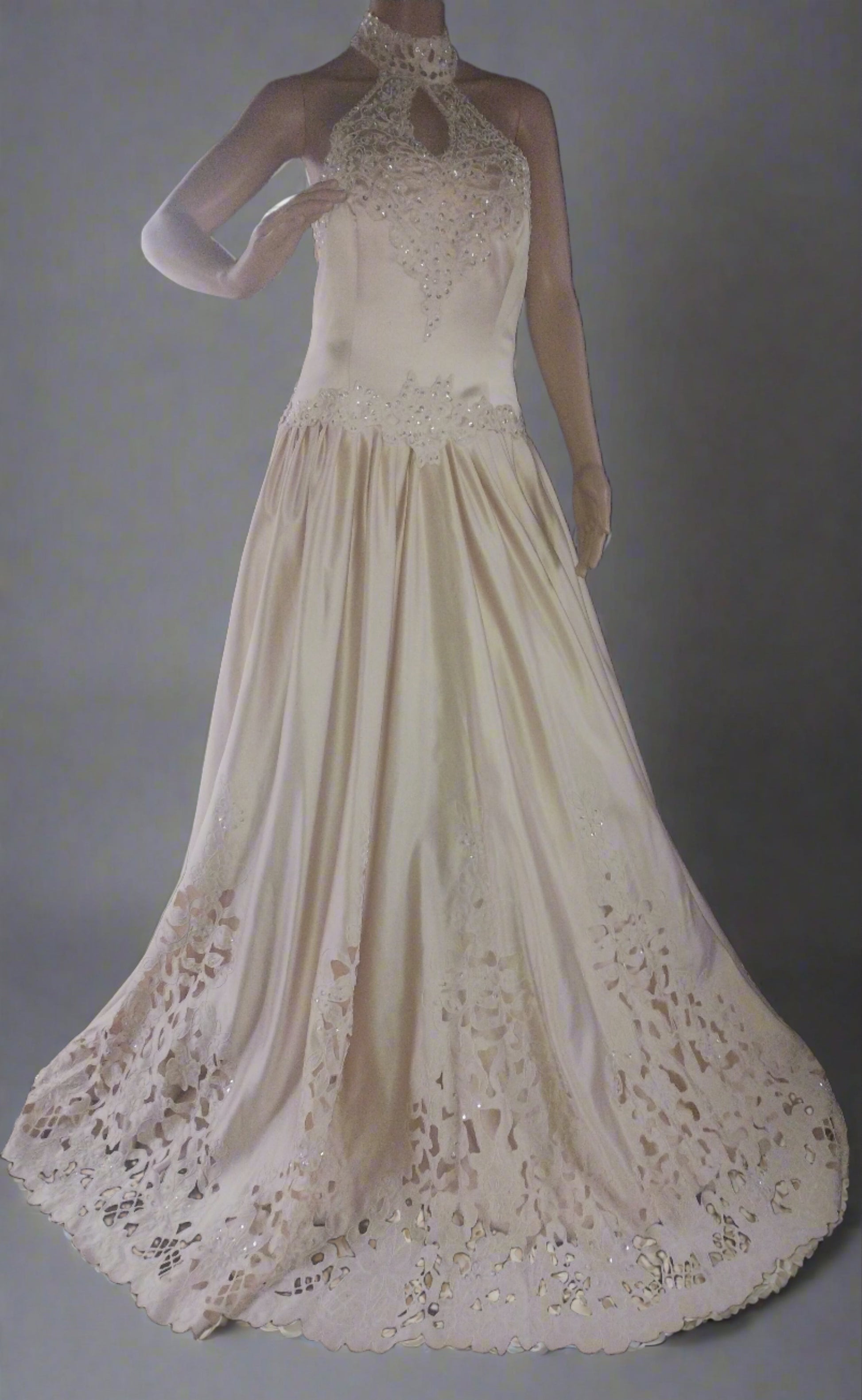 exquisite gold toned halterneck wedding dress