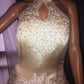 e Size 12 Gold Halter neck full skirt-detail, cutwork and beading