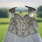e Size 12 White beaded bodice full skirted dress
