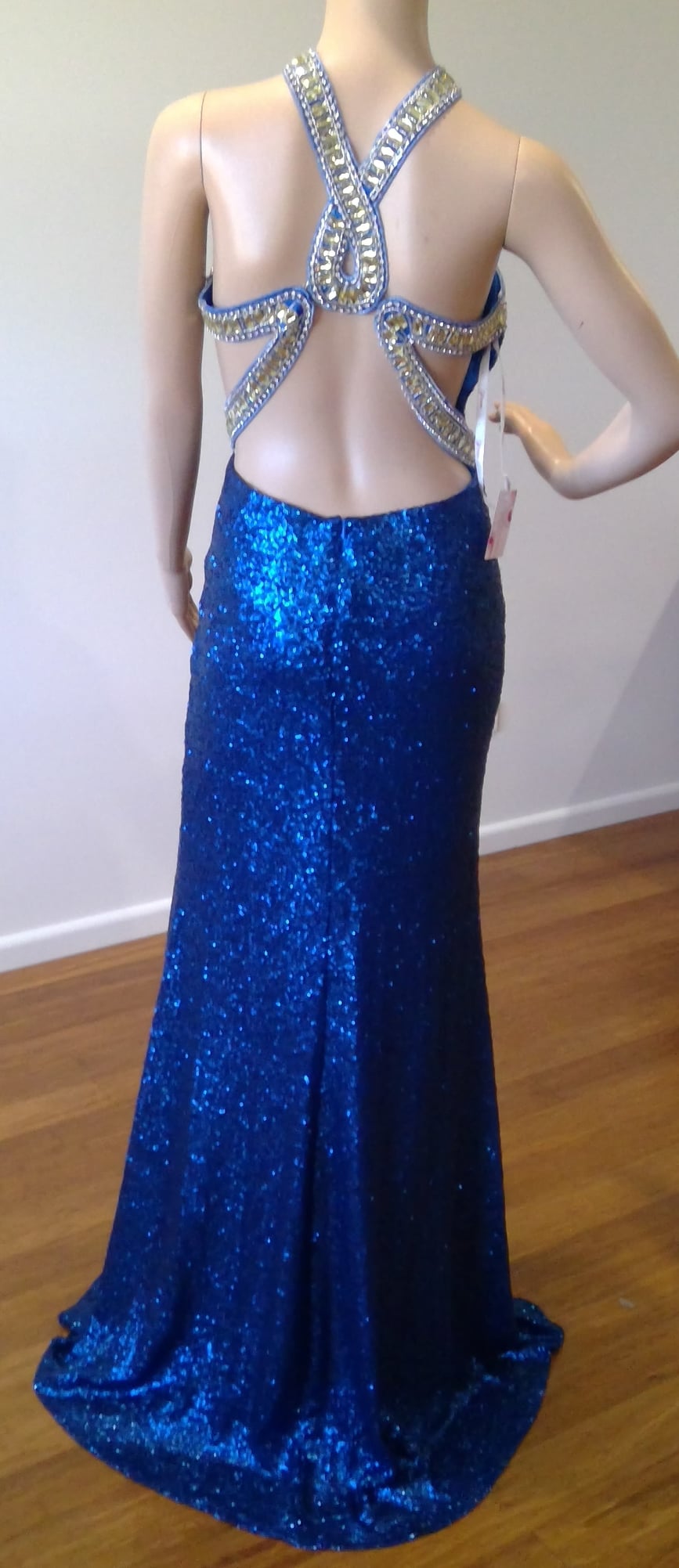 f Size 14 Blue sequinned low back dress