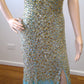 e Size 12 Blue  sheath gold diamante from sweetheart neckline  to knee!
