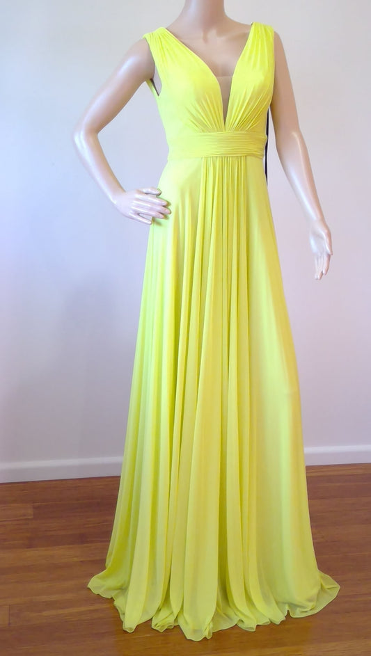 b Size 6 Lime V Neck A Line Formal Dress